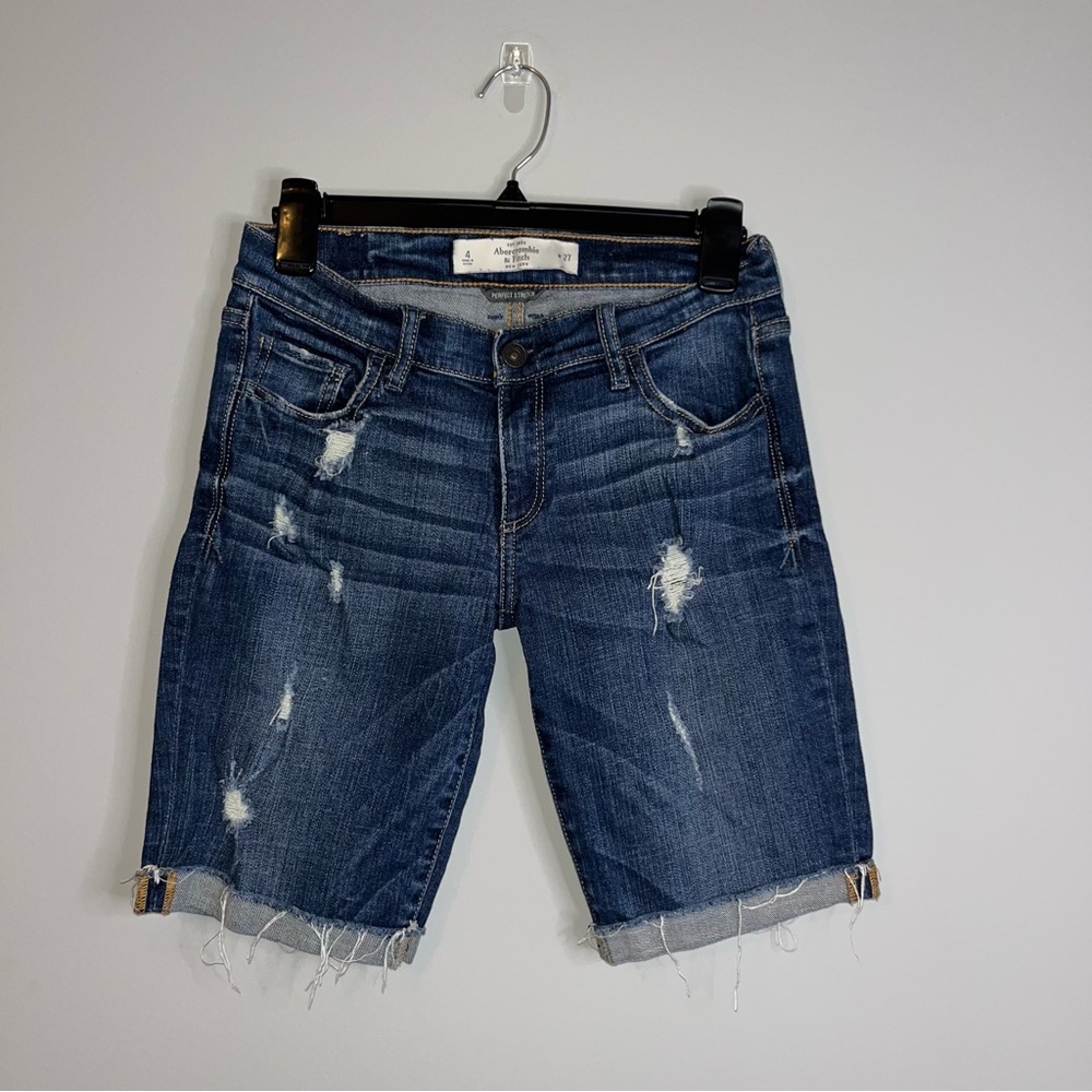 Abercrombie & Fitch Blue Distressed Jean Shorts 4